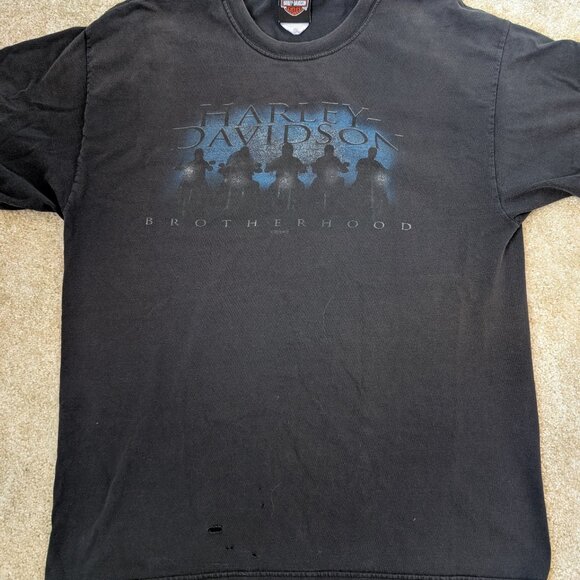 Vintage Distressed HARLEY DAVIDSON Brotherhood Robin Hood Motorcycle Shirt L - Picture 3 of 6